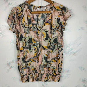 Rose & Olive Floral Print V-neck Blouse M